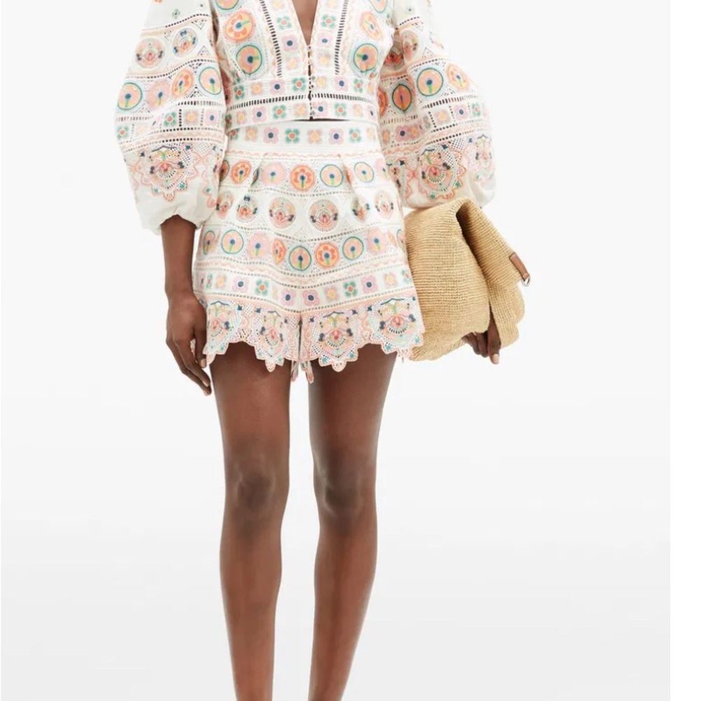 Zimmermann Brighton Embroidered Cotton Shorts